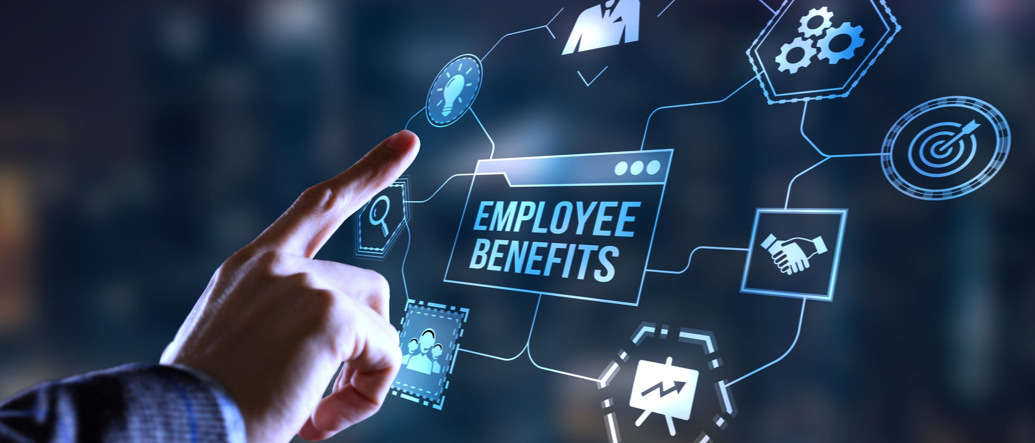 Internet, business, Technology and network concept. Shows the inscription: EMPLOYEE BENEFITS