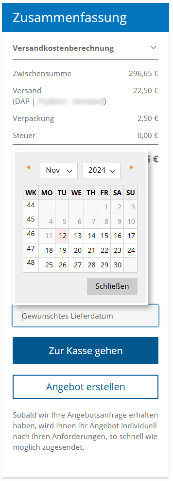 Wunschdatum für die Lieferung