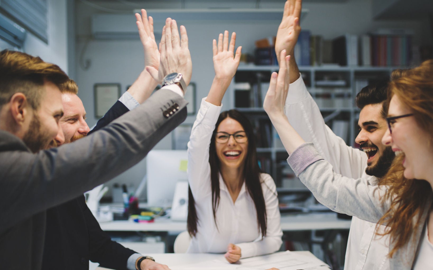 Successful entrepreneurs and business people achieving goals